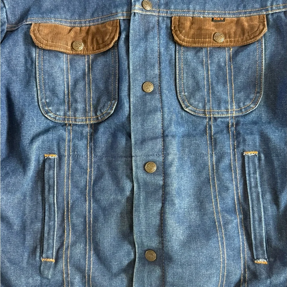 VTG Key Imperial Denim Trucker Jacket Insulated Men Large Corduroy Collar 44 Reg